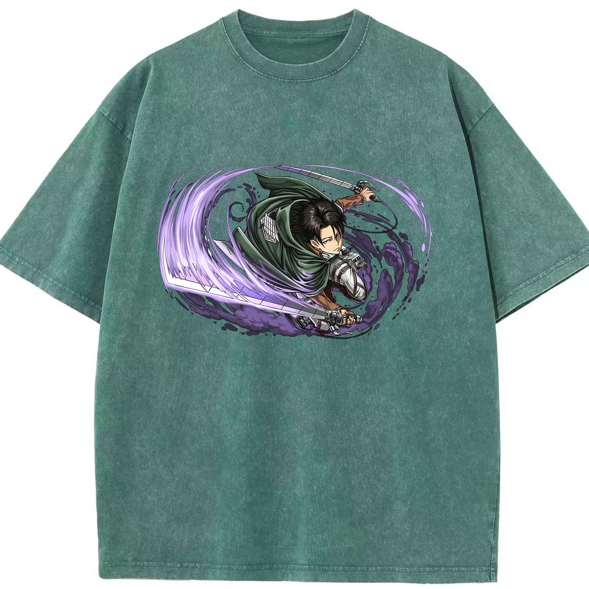 （画像用） 進撃の巨人 リヴァイ·アッカーマン Attack on Titan Levi Ackerman 綿100% ヴィンテージ風 半袖Tシャツ（フロントプリント）